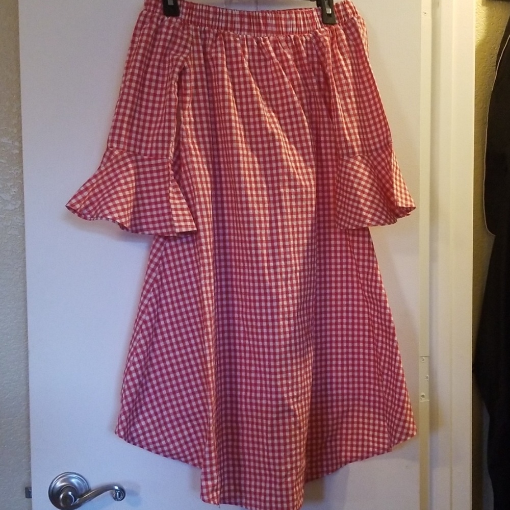 Checkered red off shoulder dress